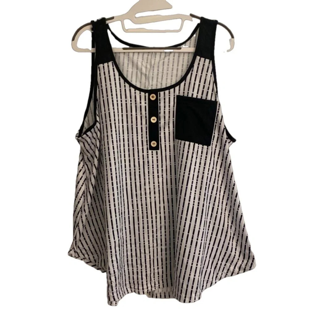 High-low tank top Black White Stripes 2XL XXL - Picture 2 of 6